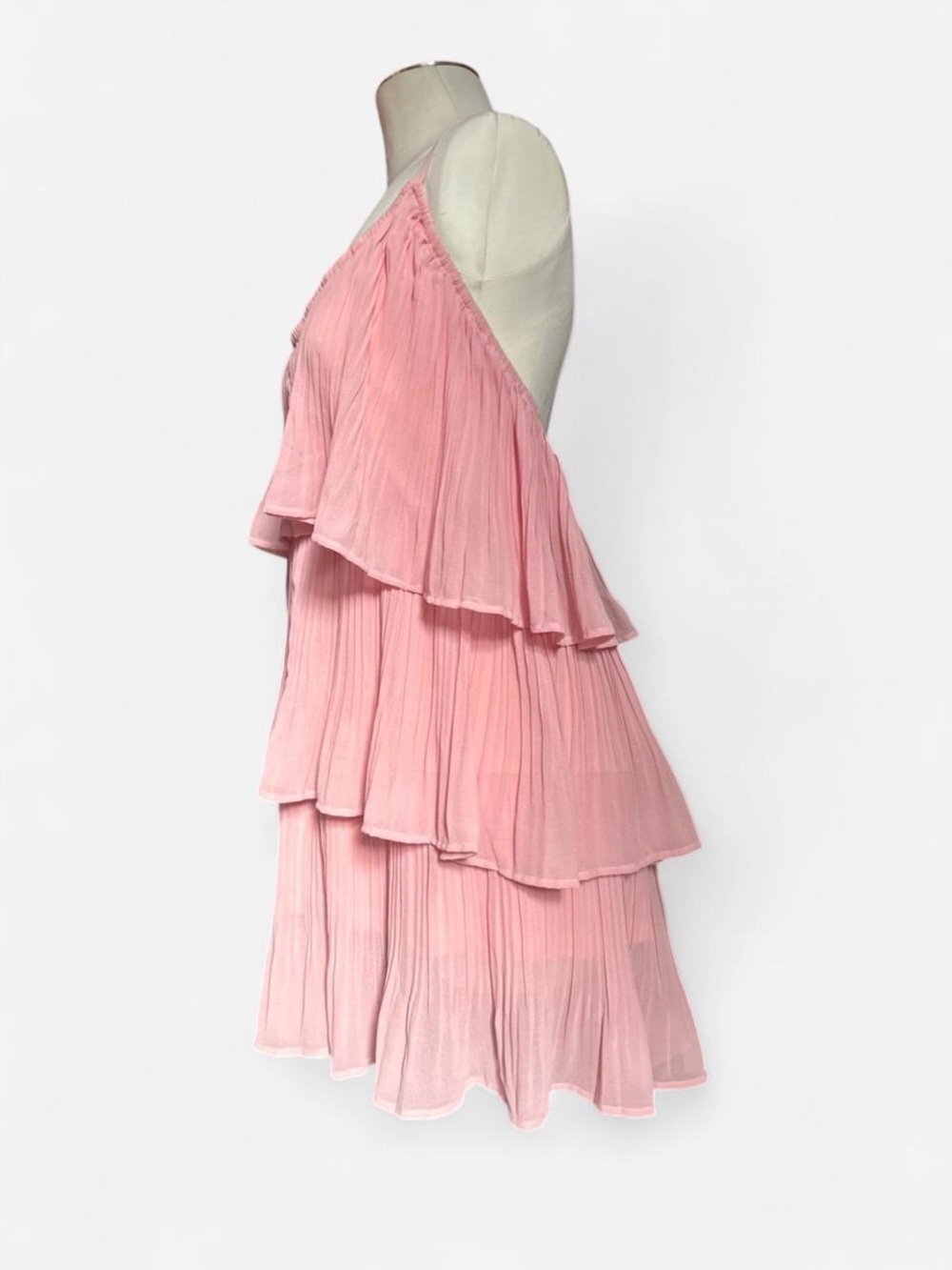 Pleated Layered Spaghetti-Strap Mini Dress in Blush Pink - Picture 2 of 5